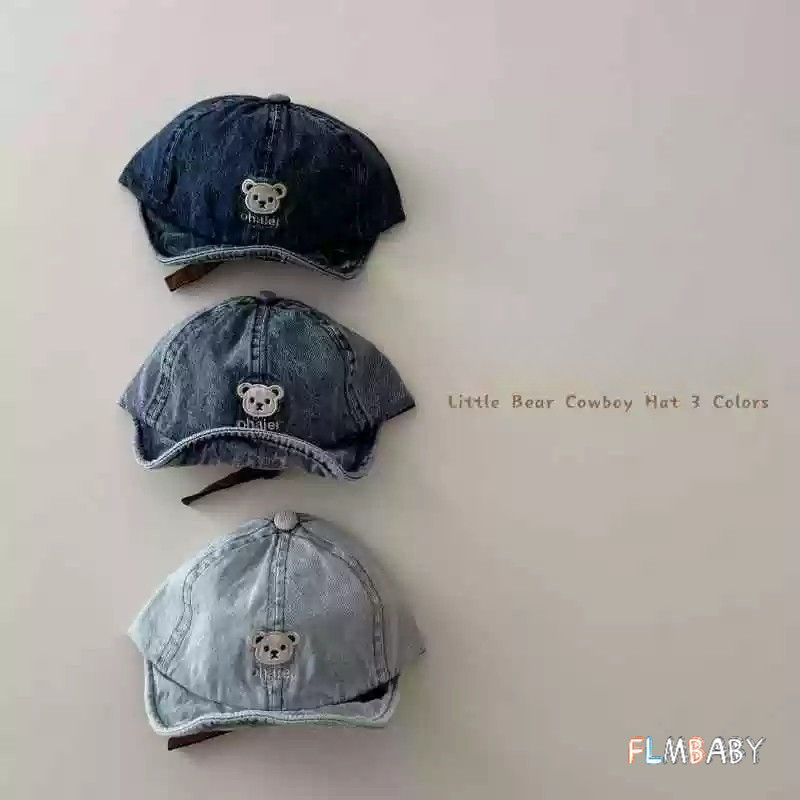 ทารกหมวกยีนส์น่ารักหมีเย็บปักถักร้อยสีฟ้าเด็กสาวหมวก1-3ปี