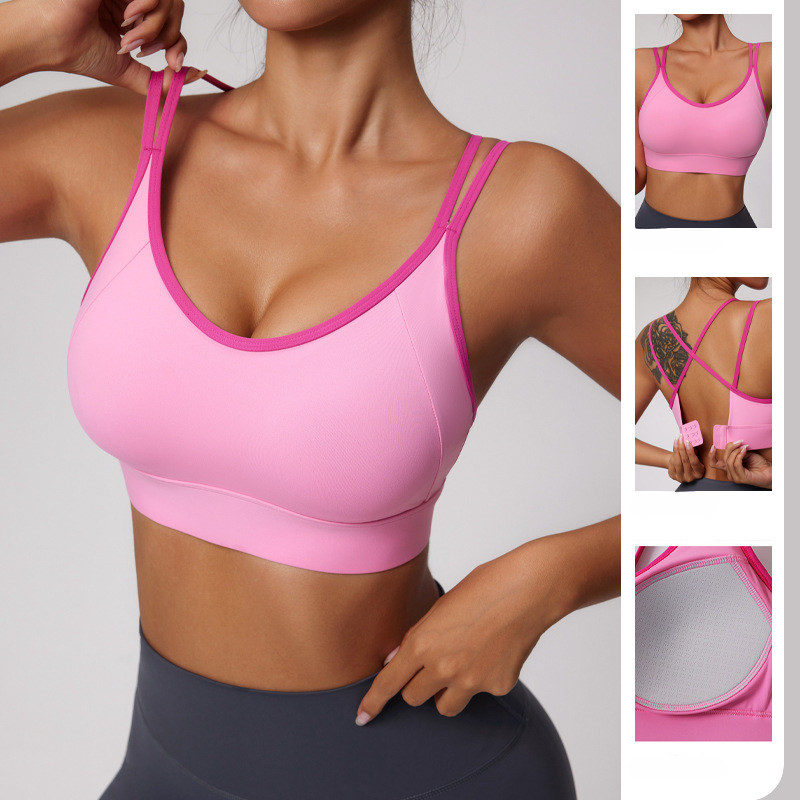 LASYYOGA(เบาะคงที่) สปอร์ตบราเซ็กซี่กลับหัวเข็มขัด Contrast Bra โยคะพิลาทิส