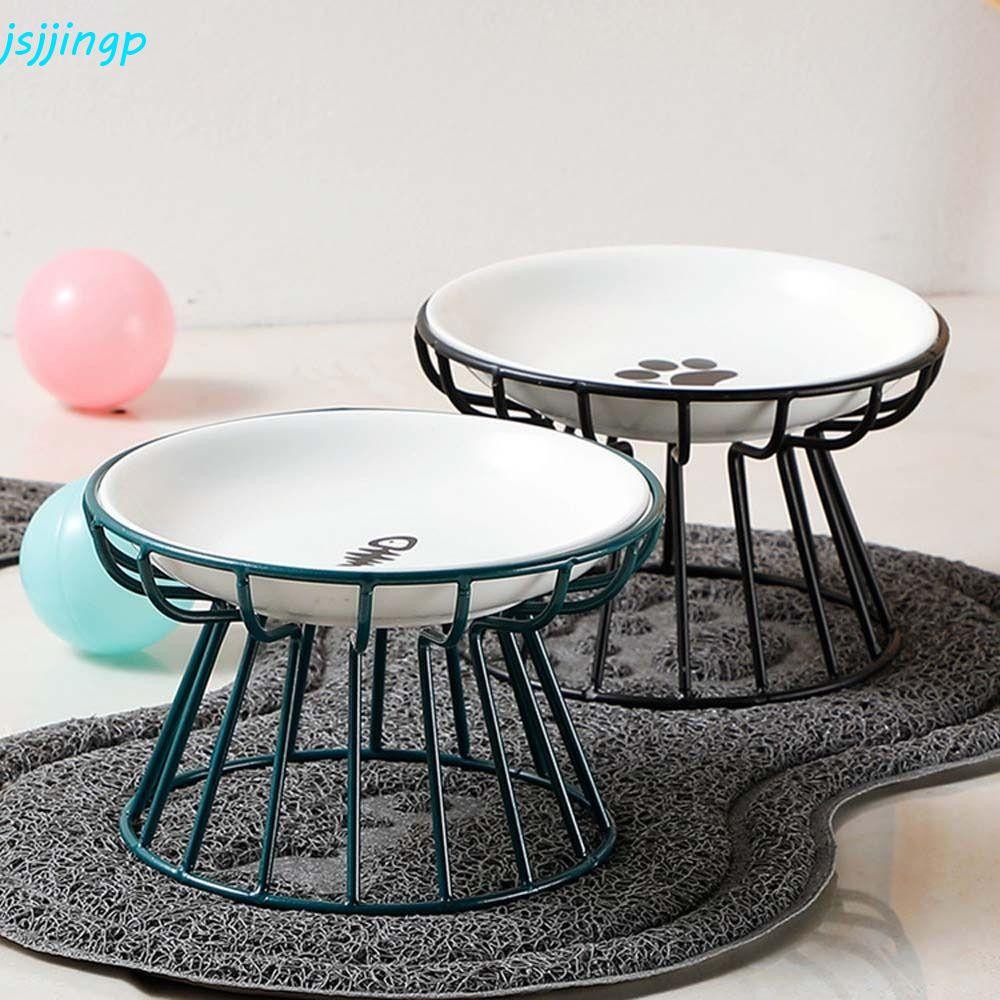 Jsjjingp ชามอาหารแมวสูง Puppy ลูกแมวเซรามิค Anti-cervical Spondylosis Cat Feeder เครื่องดื่มเหล็กกรอบสัตว์เลี้ยง Feeder ชาม