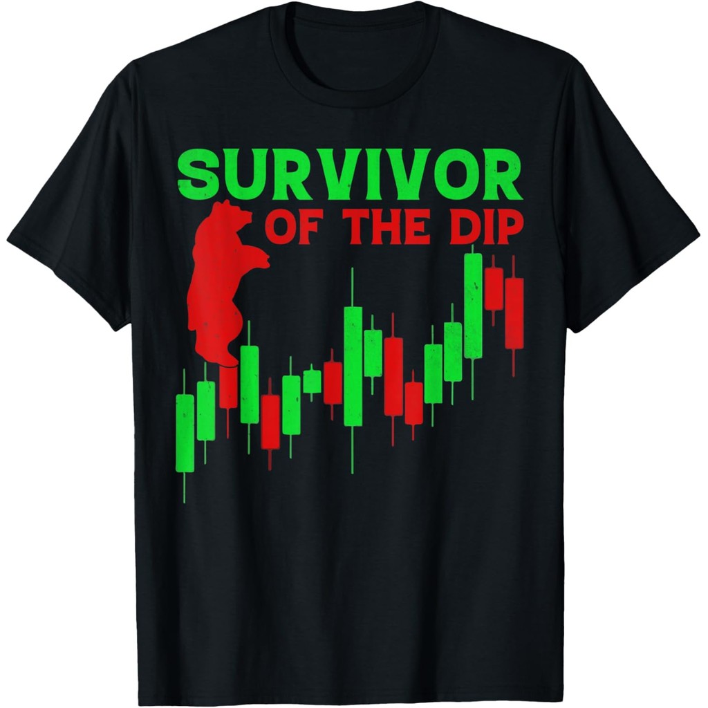 เสื้อยืดผ้าฝ้ายผู้ชาย Survivor Of The Dip Bear Trader Stock Market Forex Crypto เสื้อยืด Fast Shippi