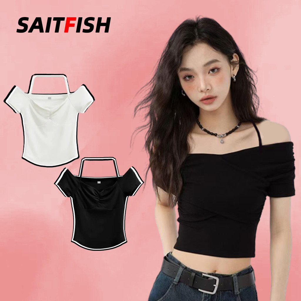 SaltFish พร้อมส่งจากกทม เสื้อยืดเปลือยสะดือ อินเทรนด์ ทรงเข้ารูปสไตล์ฝรั่งเศส