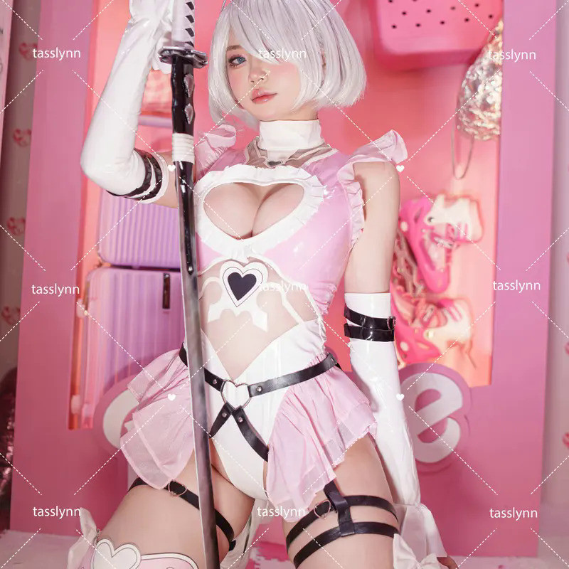 Mn  Red Nier Automata Cosplay Costume Yorha 2B  Wedding Dress Yorha 2B Cosplay Costumes Pink Valenti