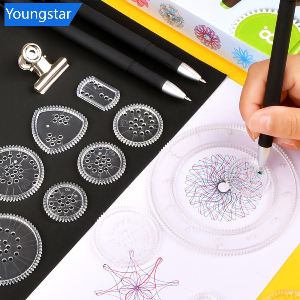FY 22 ชิ้น Spirograph ไม้บรรทัดชุดเรขาคณิตไม้บรรทัดคณิตศาสตร์รูเล็ตเครื่องมือวาดภาพการเรียนรู้ภาพวาดปริศนาของเล่น Spirograph Art เครื่องมือ L5U6