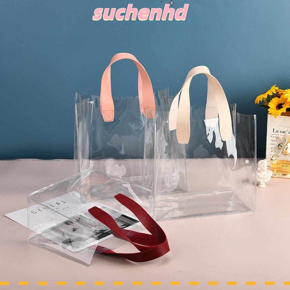 Suchenhd Tote Bag, PVC Handle Transparent Shopping Bags, กระเป๋าใส่ของขวัญมือแบบใส