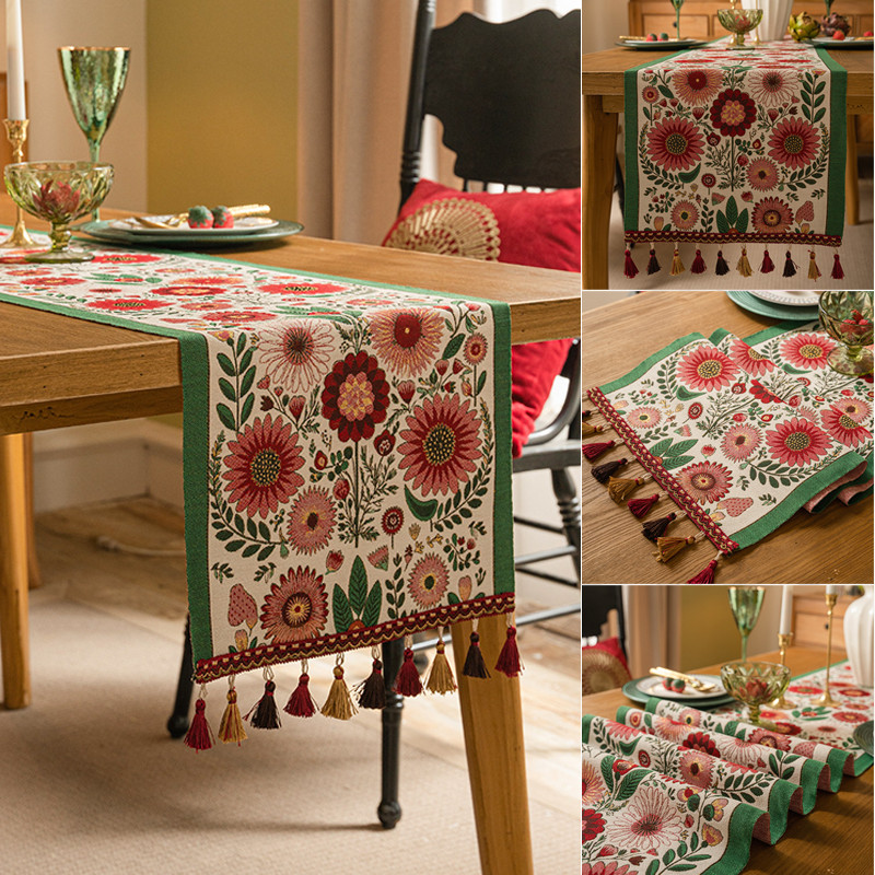 ตารางเสื่อวินเทจปัก เชนิลล์ ผ้าปูโต๊ะเหมาะสําหรับบ้านตกแต่งวันหยุดตารางนักวิ่งตกแต่งคริสต์มาส