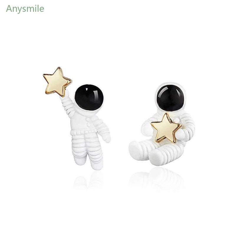 Anys Space 925 ต่างหูสตั๊ดชุบเงินไม่สมมาตรนักบินอวกาศต่างหูผู้หญิง