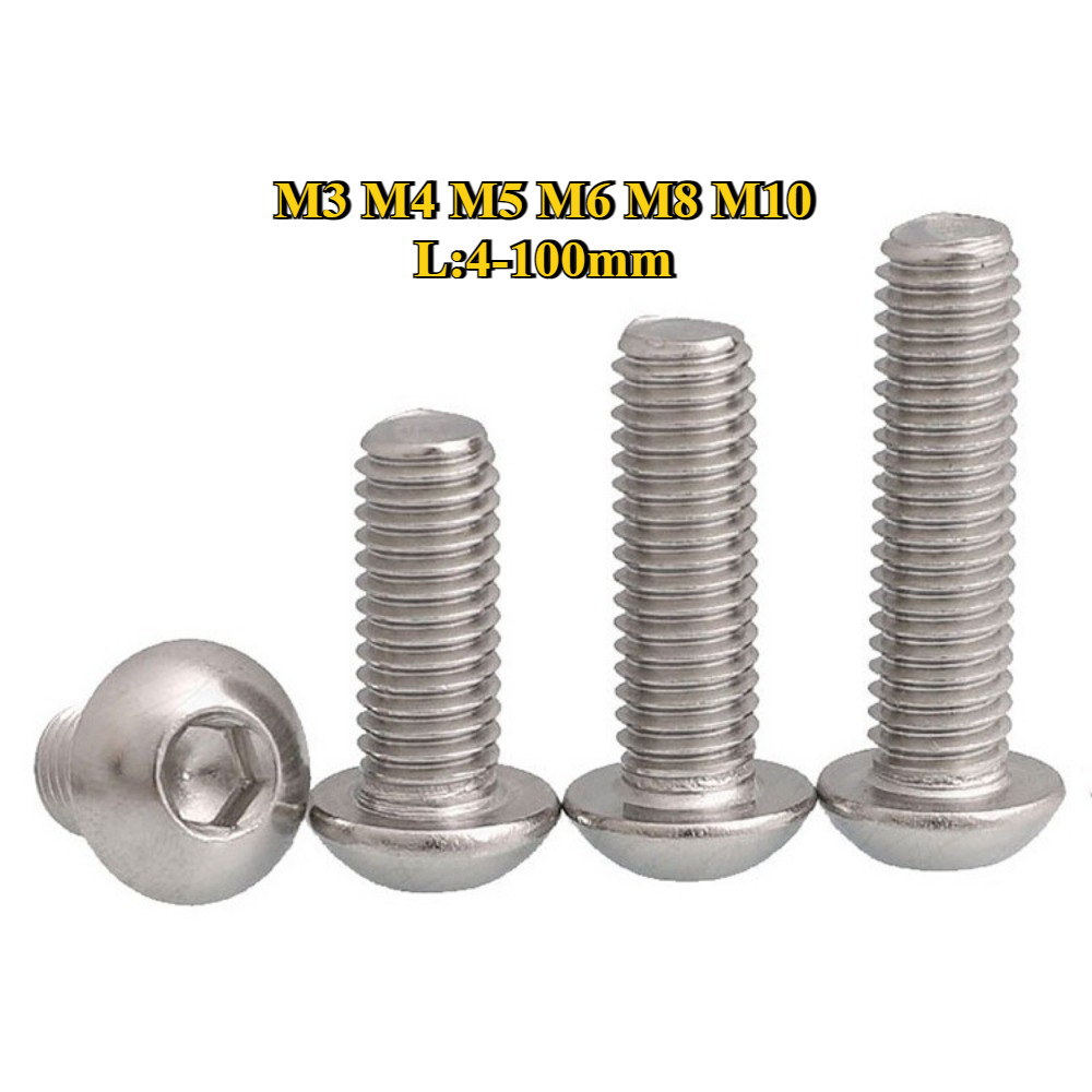 [BY-TH-w] M3/M4/M5/M6/M8/M10 Button Head Hexagon Socket Machine Screw sus 316/น็อต สกรู หัวจมกลม สแตนเลส 316