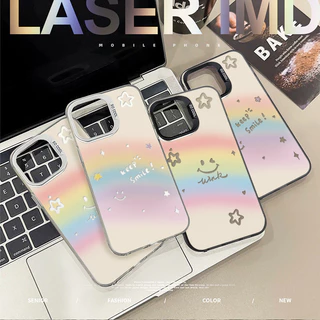 เคสแข็งพรีเมี่ยม รอยยิ้มสีรุ้งน่ารัก for IPhone13 12 7Plus 14 15 11 16 Pro Max 8Plus XR XSMax SE เคสไอโฟน11 เคสไอโฟน13