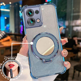 กรณีสําหรับ OPPO Reno 8 5G Reno 8 Pro 5G สี่มุม anti drop electroplated เคสโทรศัพท์ glitter พร้อมคุณสมบัติความงามและวงเล็บกระจก TPU soft case