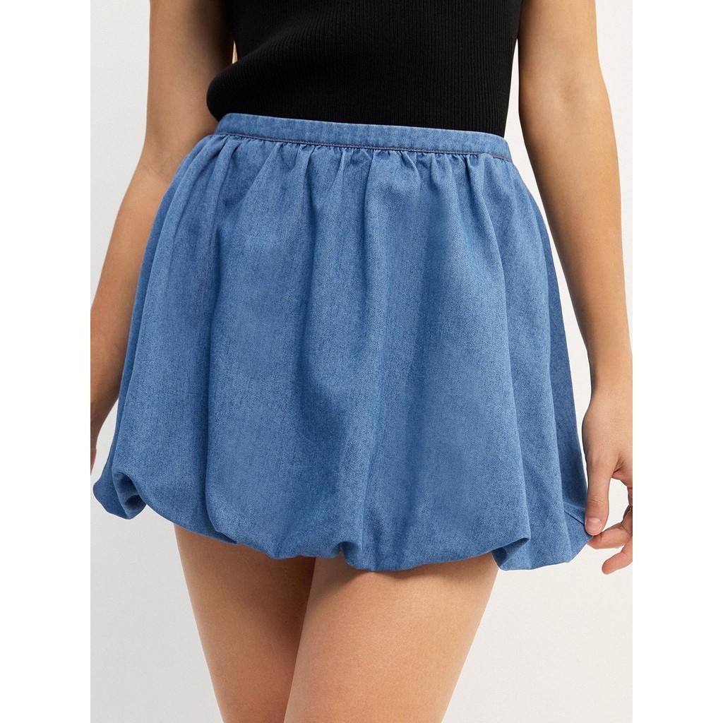 [Pomelo] กางเกงกระโปรงยีนส์ทรงบอลลูน / Denim Bubble Skort