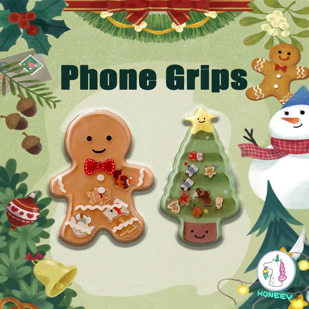น่ารักการ์ตูน Gingerbread Man ต้นคริสต์มาส Liquid Quicksand โทรศัพท์ Grip Tok Griptok Christmas Stand Holder สําหรับ IPhone 16 พับขี้เกียจเดสก์ท็อปที่วางโทรศัพท์