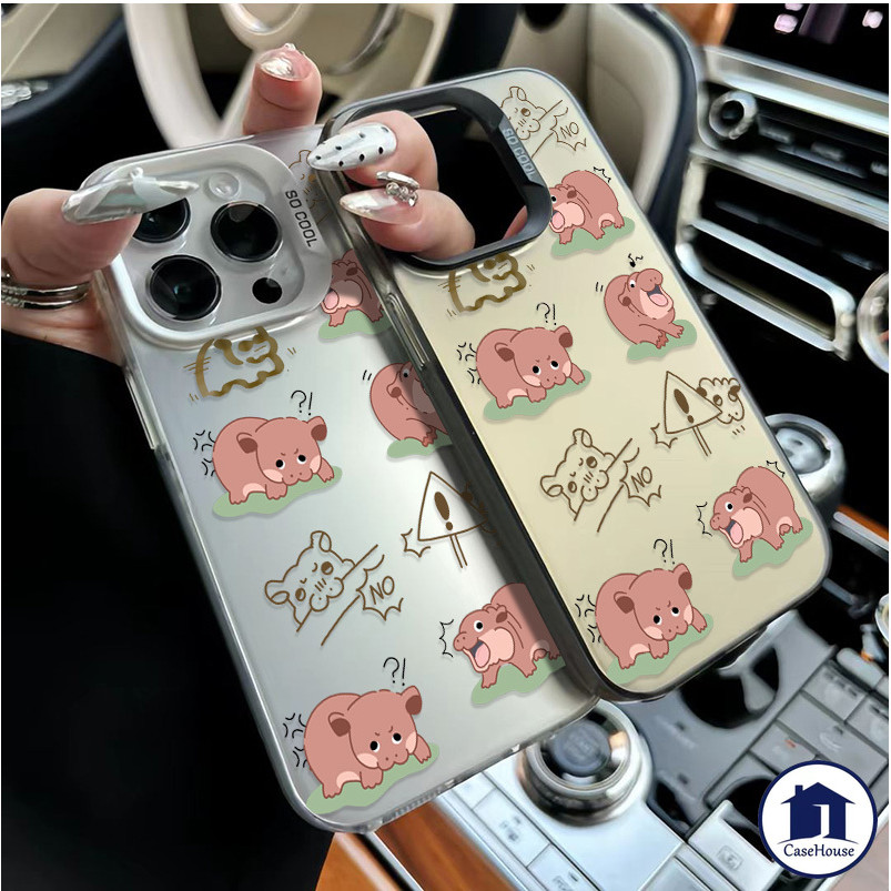 การ์ตูนน่ารัก Moo Deng ชุบ IMD เคส สําหรับ iPhone XR 15 12 13 16 14 11 Pro Max 7Plus 16 8 Plus XS Max X 14 15 16 Pro SE