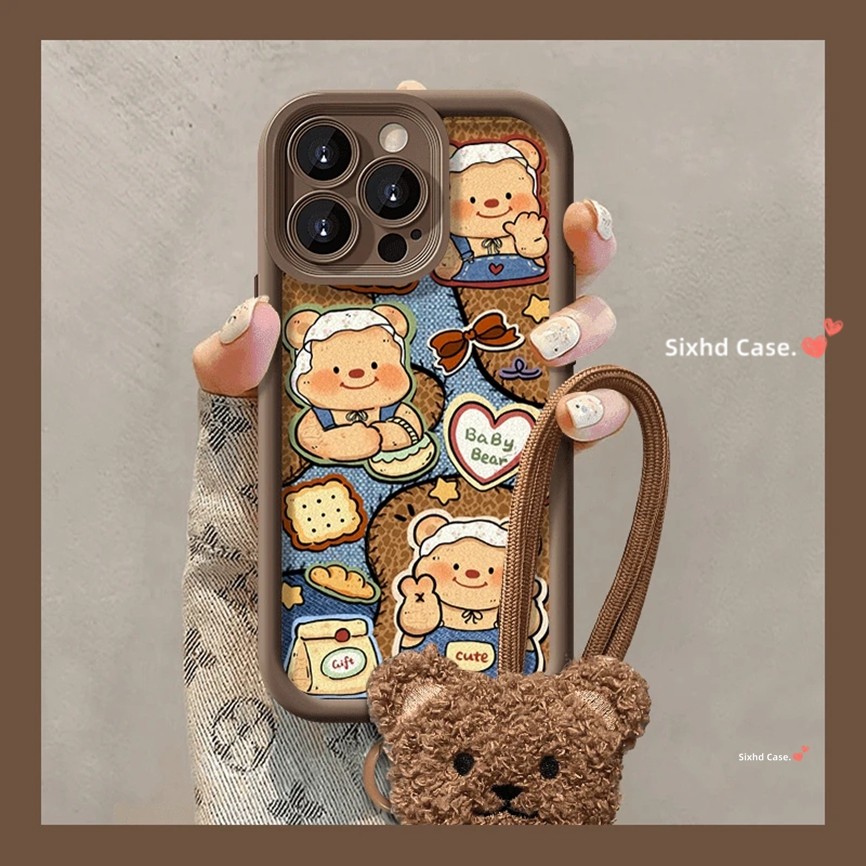 สําหรับsamsung S21Ultra S24 Ultra S24Plus S23FE Samsung S21FE S23Plus S23 S22 S21 Plus A73 A72 A52 A52S A25 5G Matte Kartun Sweetheart Bearกรณีตุ๊กตาโซ่นุ่ม