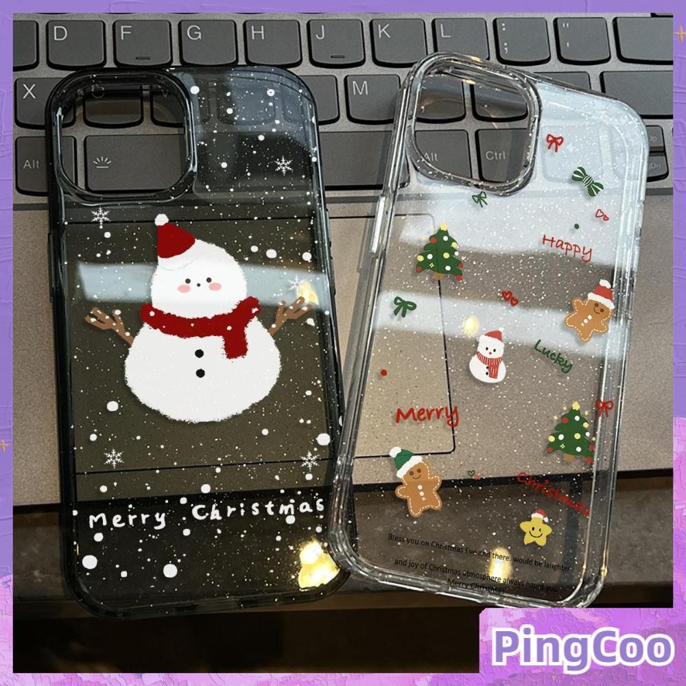 Pingcoo - เคส iPhone 16 Pro Max iPhone 11 เคสใสแบบแวววาว TPU นุ่มสีสันสดใส ตุ๊กตาหิมะคริสต์มาสน่ารัก Compatible iPhone15 Pro max 14 13 12 Pro max XS XR 7 Plus 8 Plus