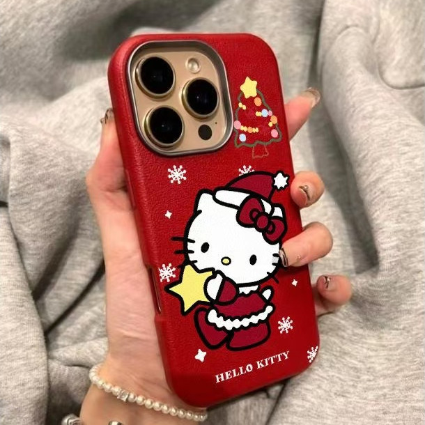 Iphone 16 15 14 13 12 11 Pro Max X XR Max 7 8 Plus INS น่ารัก HelloKitty ปีใหม่ชุดสีแดงเคสโทรศัพท์ปกอ่อน