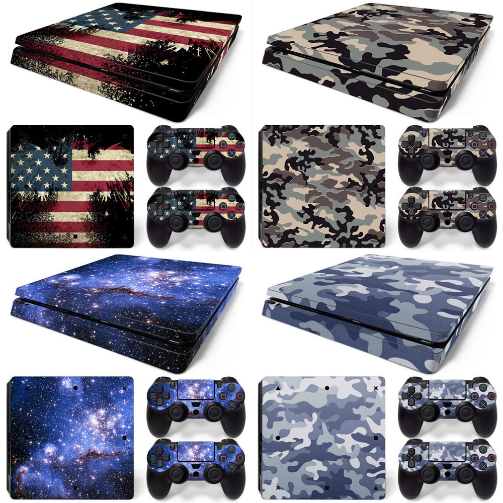 Maxzone PS4 Slim PVC ผิวCamouflageรูปแบบStarry Skyรูปแบบสติกเกอร์ไวนิลDecal CoverคอนโซลDual Controllersกันฝุ่นสติกเกอร์ป้องกัน