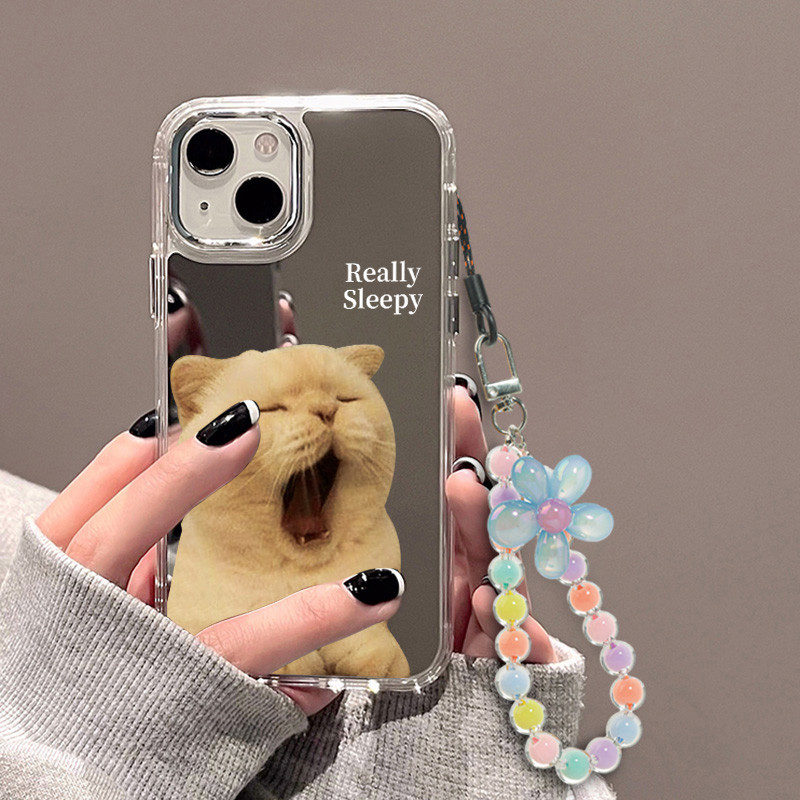 พร้อมสายโซ่คล้อง กระจกแต่งหน้า สําหรับ iPhone 16 กรณี iPhone 11 12 13 15 14 Pro Max เคสโทรศัพท์มือถือนิ่ม กันหล่น