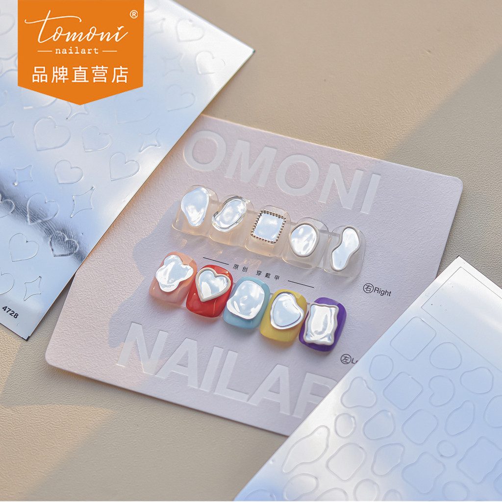 [Meow.sensei] Tomoni สติกเกอร์ติดเล็บกระจก INS สติกเกอร์ติดเล็บเด็กสไตล์ญี่ปุ่นสติกเกอร์ติดเล็บรูปหัวใจ