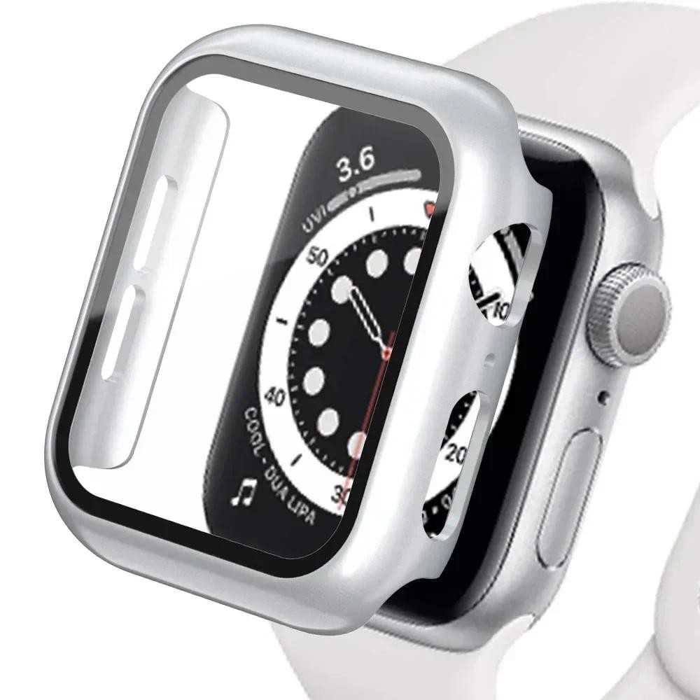 กันชน + กระจกป้องกันหน้าจอ + Matte Cover สําหรับ Apple Watch 46 มม.45 มม.41 มม.44 มม.40 มม.38 มม.Iwatch SE 10 9 8 7 6 5 4 3 2 42 มม.