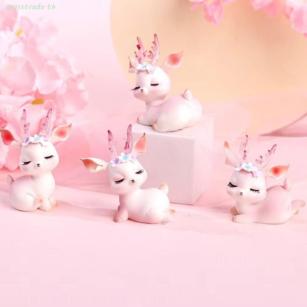 Crosstrade เรซิ่นสีชมพูกวางเครื่องประดับ,ประณีต Mini สีชมพู Sleeping Deer ตุ๊กตา,ตู้ Entrance ตกแต่ง Kawaii ทนทาน Romance Baby Deer ตุ๊กตาประติมากรรมเด็ก