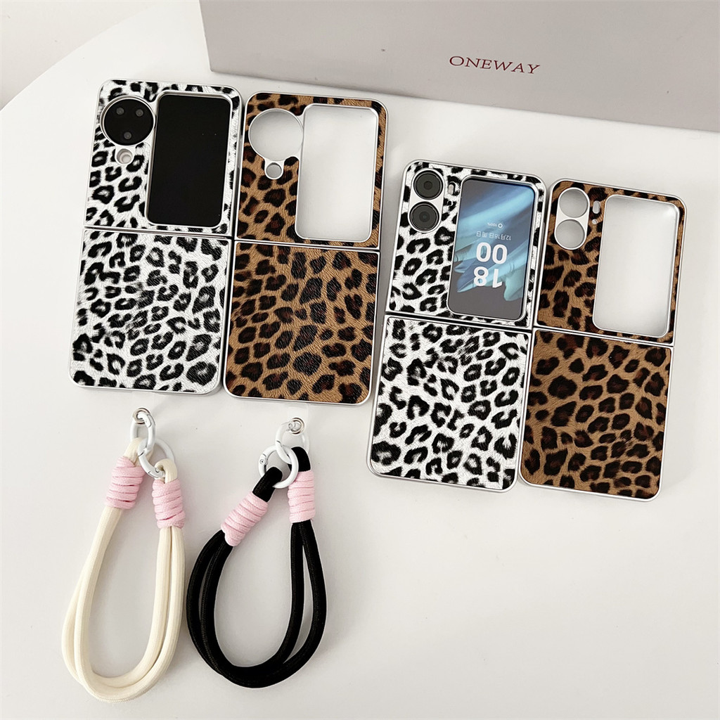 Luken หรูหราเกาหลีสีดําสีขาวเสือดาวพิมพ์เชือกแบบพกพาเคสโทรศัพท์สําหรับ OPPO ค้นหา N2flip N3flip N2 F