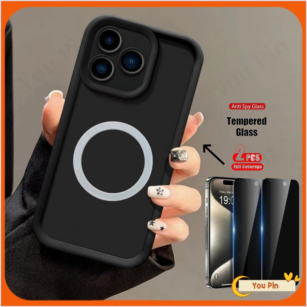 2 ชิ้น anti-Spy ฟิล์ม + เคสสําหรับ Realme Note 50 C53 C51 หมายเหตุ 60 C63 C61 กรณีปลอกเคสโทรศัพท์แม่เหล็กที่เรียบง่ายและคุณภาพสูง + ฟิล์มกระจกนิรภัยป้องกันการแอบดู 2 ชิ้น