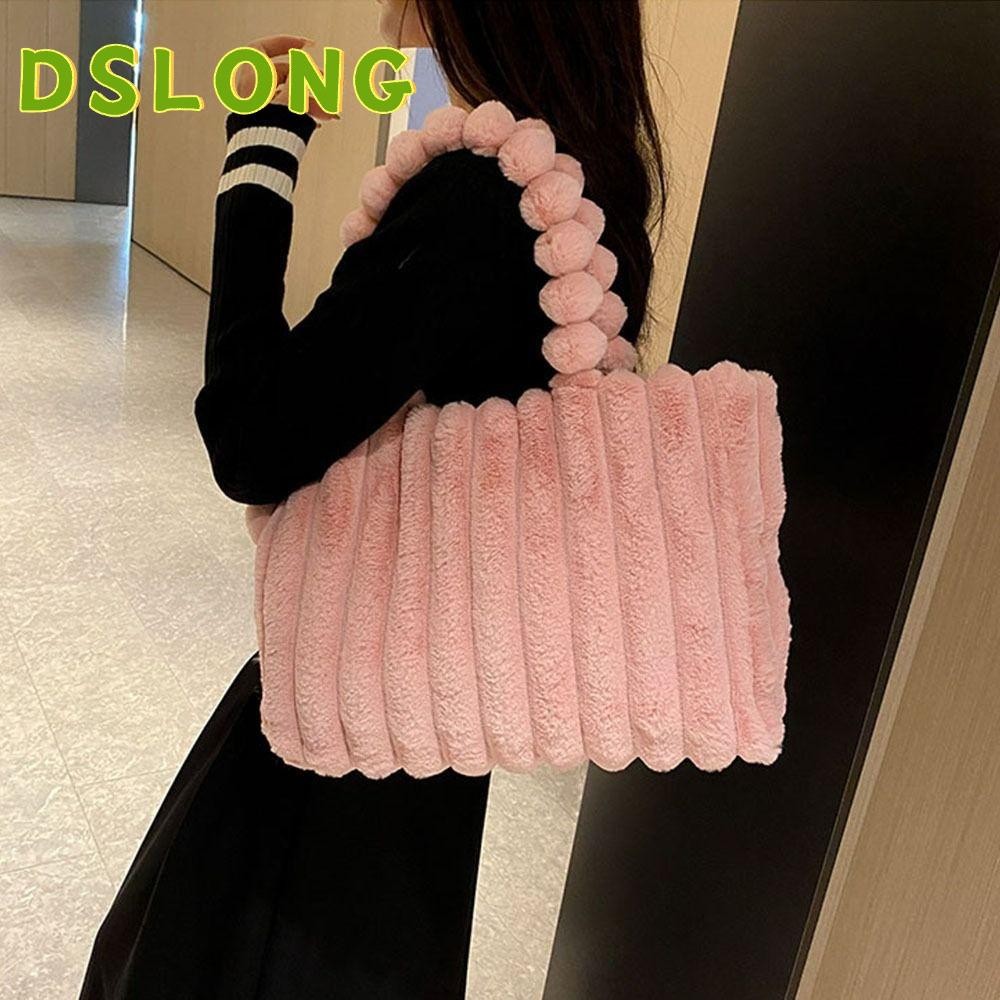DSLONG กระเป๋าถือ ทรงโท้ท ขนาดใหญ่ จุของได้เยอะ แต่งจับจีบ ลายทาง สีพื้น แบบเรียบง่าย สําหรับเดินทาง