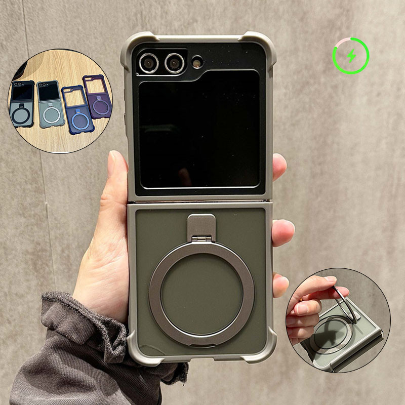 เคสโทรศัพท์กันกระแทกแม่เหล็กแบบบาง Samsung Galaxy Z Flip 6 Z Flip 5 Z Flip 4 Z Flip 3 ที่วางแหวนโลหะชาร์จไร้สายฝาหลัง