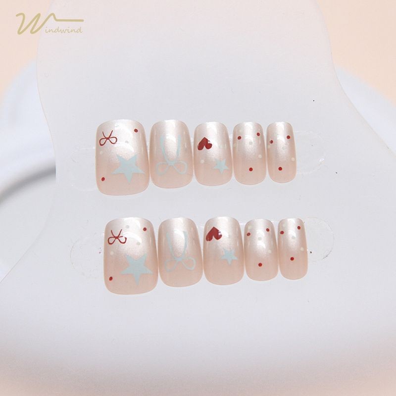 Windind 🔥🇹🇭ร้านไทย เล็บปลอม ตล์โมเดิร์น ใช้งานง่าย 24ชิ้น พร้อมส่ง ทำเล็บฝรั่งเศส สดถอดออกได้ น่ารัก - รูปที่ 6