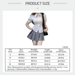 เสื้อเชิ้ตสาวเกาหลีแขนสั้น แขนพอง เสื้อเชิ้ต สีขาว แฟชั่น เสื้อ