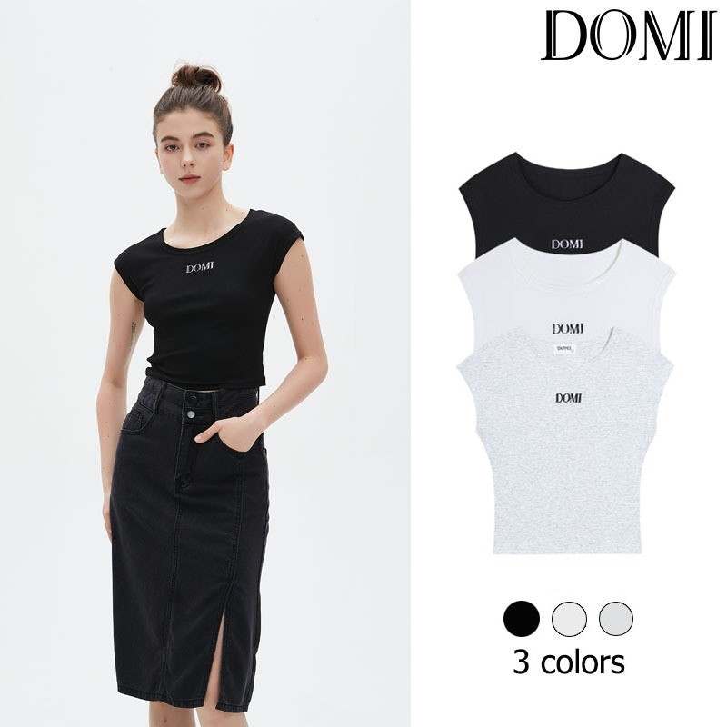 DOMI - (S-XL) - Baby Tee -  เสื้อเบสิค  เข้ารูปกระชับสัดส่วน, เสื้อยืดปักโลโก้เสื้อยืด - Women, ผู้ห