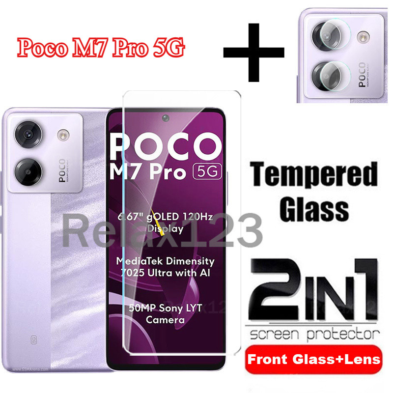 2in1 สําหรับ Xiaomi Poco M7 Pro 5G Full Screen Protector กระจกนิรภัยสําหรับ Poco M7 Pro 5G PocoM7 Pr