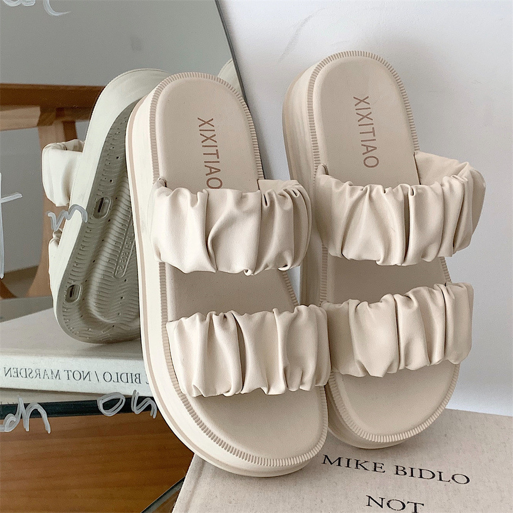 Xixtiao ฤดูร้อนหนา Soled Casual แฟชั่นจีบสบายสวมใส่ด้านนอกรองเท้าแตะคู่ผู้หญิง