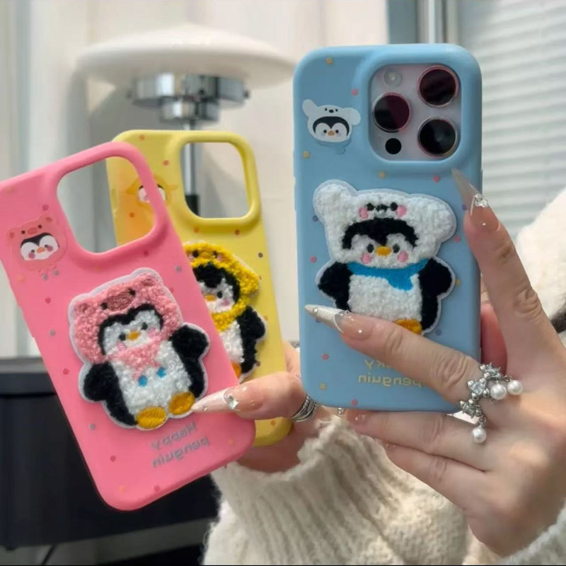สําหรับ IPhone 16 15 14 13 12 11 Pro Max X XR XS Max 7 8 Plus น่ารักปักการ์ตูน Penguin Skin รูปแบบเคสโทรศัพท์ soft cover