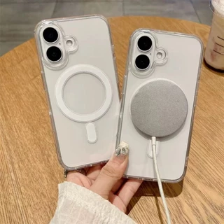 🔥เคสแม่เหล็ก🔥สำหรับ iPhone 16e 16 Pro Max 15 plus 14 เคสไอโฟน 13 12 11 Plus 16Promax TPU Wireless charger Case ใส 038
