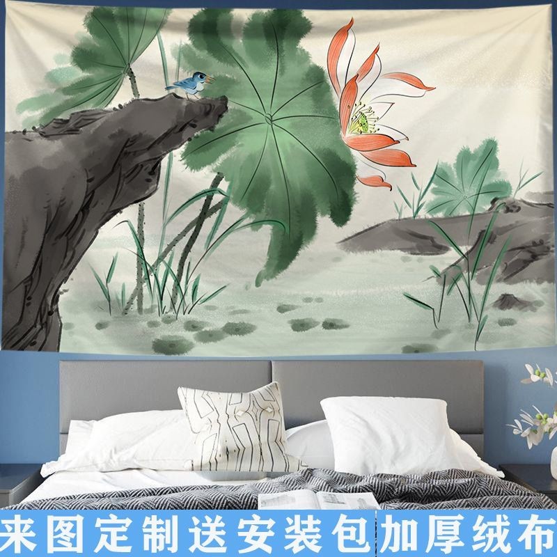 จัดส่งจากไทย] ผ้าพื้นหลังดอกบัวจีนย้อนยุค Agirl ผ้าแขวน ผ้าตกแต่งห้องนั่งเล่น ผ้าแขวนภาพวาด ห้องพัก ตกแต่งหอพัก ผ้าพื้นหลังผนัง ผ้าทอ - รูปที่ 6