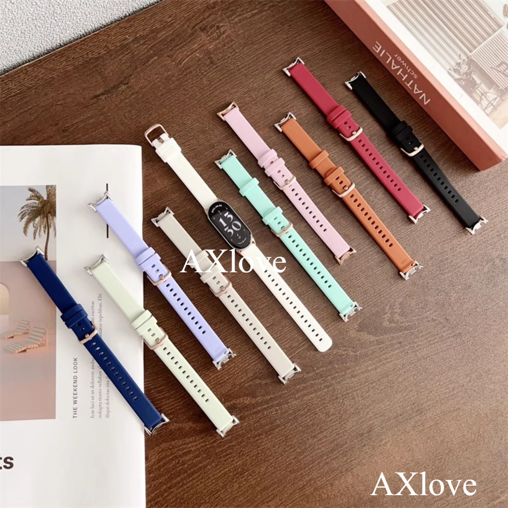 สายรัดซิลิโคนอ่อนนุ่มสําหรับ Xiaomi Mi Band 8 9 NFC Sport สายรัดข้อมือยางสําหรับ Xiaomi Band 8 9 อุปกรณ์เสริมสร้อยข้อมือ