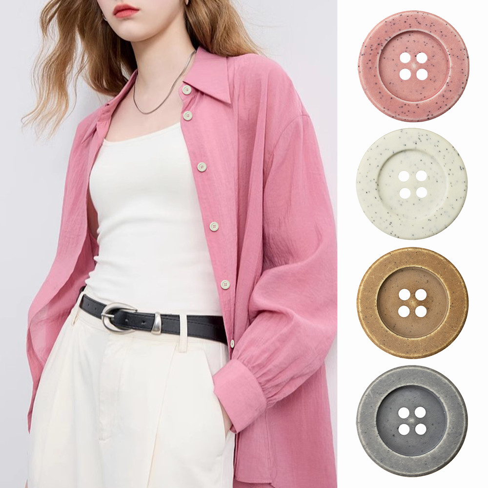 10 ชิ้น วินเทจ มินิมอล ปุ่มเรซิ่น 4 หลุม กลม 16/21/25 มม. สําหรับเสื้อคลุม สีเทา/เบจ/น้ําตาล/ชมพู ชุดอุปกรณ์เย็บผ้า
