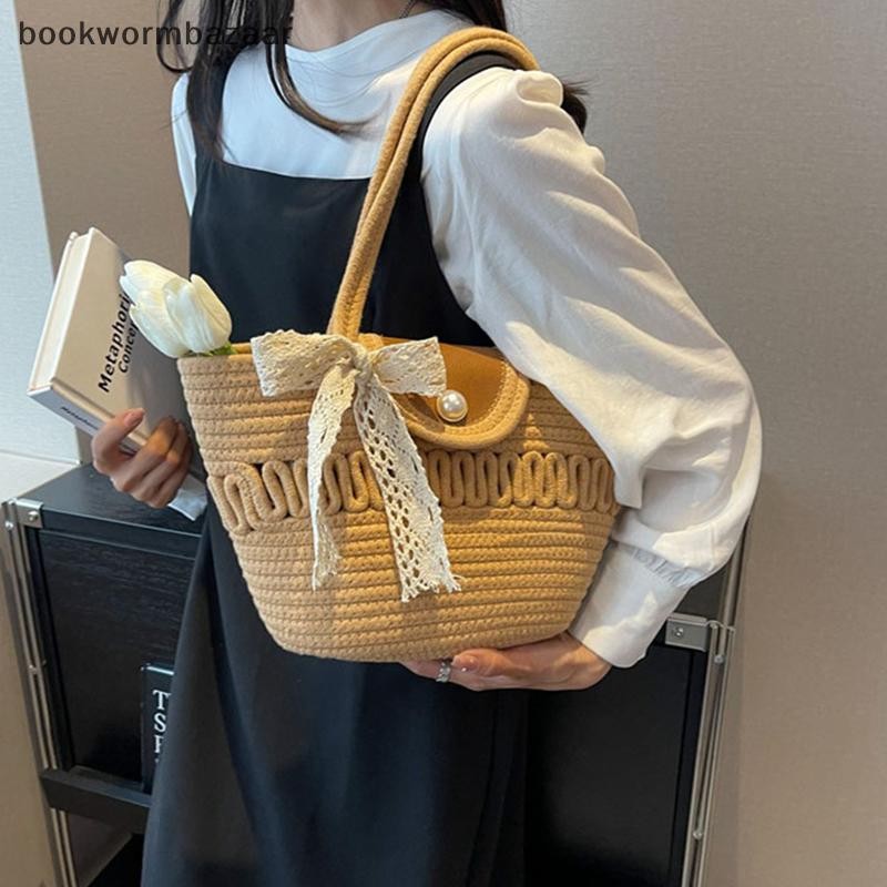 [BOK] เชือกฝ้ายทอกระเป๋าถือสาว Handmade Desktop Storage ตะกร้าเครื่องสําอาง Organizert กล่องตะกร้าปิคนิค [TH]