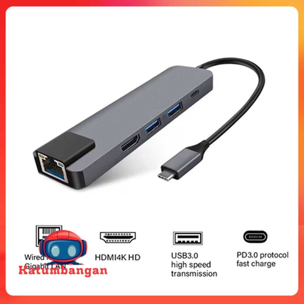 EDUP USB Type C Hub 5 in 1 LAN HDTV ผ่านการชาร์จ - YC-206