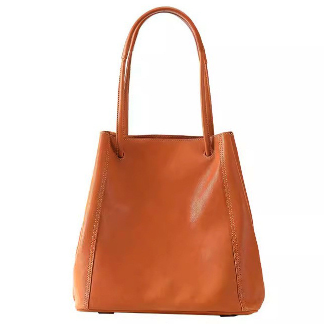 Qiuzhen กระเป๋าถังแม่เด็กหนังแท้วินเทจ