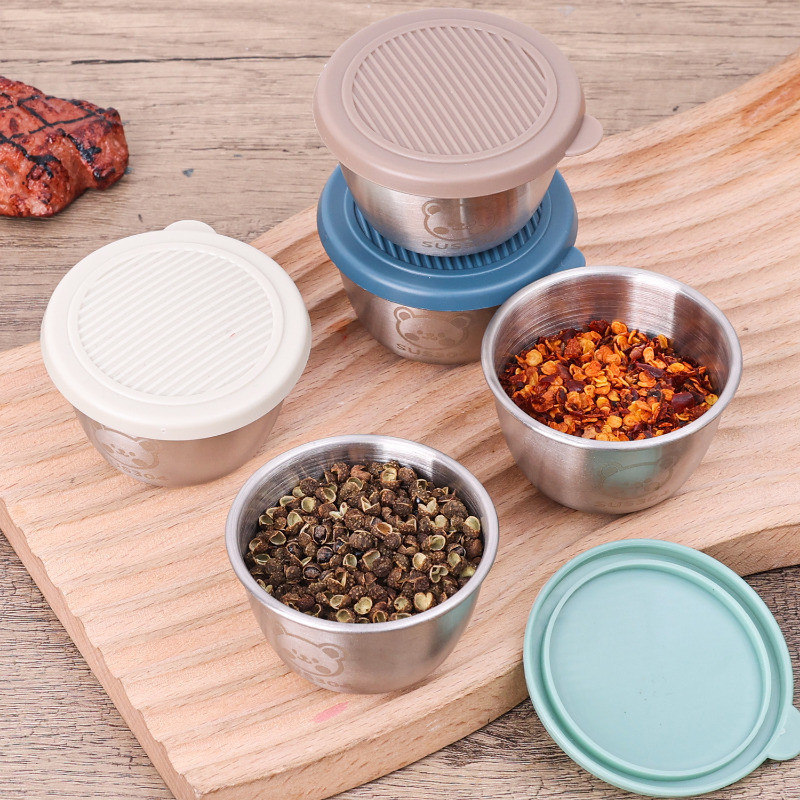 ถ้วยซอสขนาดเล็กสแตนเลส-ชามเครื่องเทศ-ป้องกันการรั่วกันฝุ่น-ภาชนะใส่สลัด-บนโต๊ะอาหารในครัว-พร้อมฝาปิดผนึก-กล่องปรุงรส-จานน้ําจิ้มอาห - รูปที่ 2