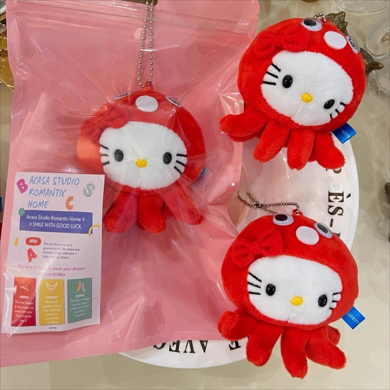 ใหม่น่ารักปลาหมึกสีแดง เคที พวงกุญแจกระเป๋าแขวนกระเป๋าเป้สะพายหลังเด็กผู้หญิงตุ๊กตาตกแต่งจี้เด็กของขวัญวันเกิด