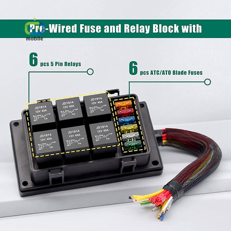 [maygood] 12v 24V กล่องรีเลย์ 6 Way Relay Fuse Box 12 AWG Pre-wired Waterproof Relay Box 6 Slot ATC/