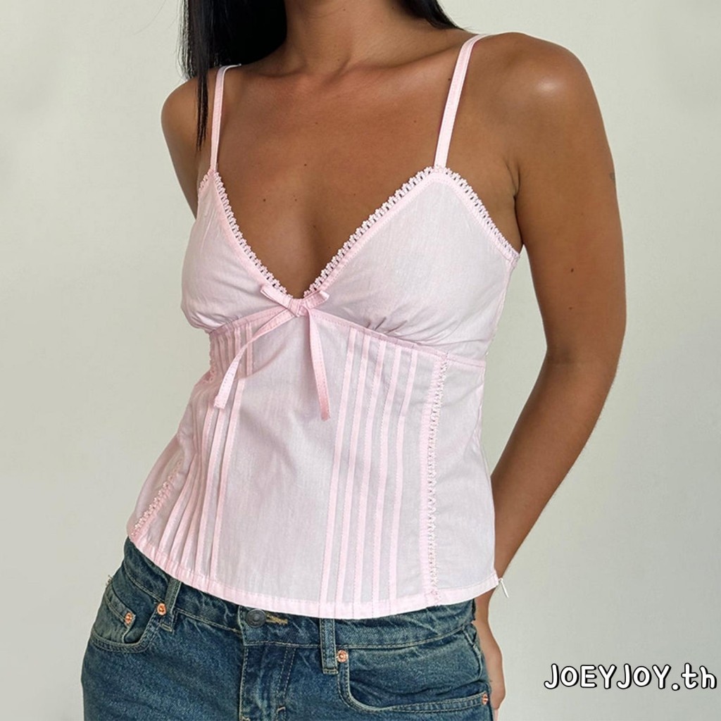 Joeyjoy-เสื้อกล้ามแขนกุดคอวีแขนกุดสำหรับผู้หญิง ทรงคอวี ทรงธรรมดา สำหรับฤดูร้อน