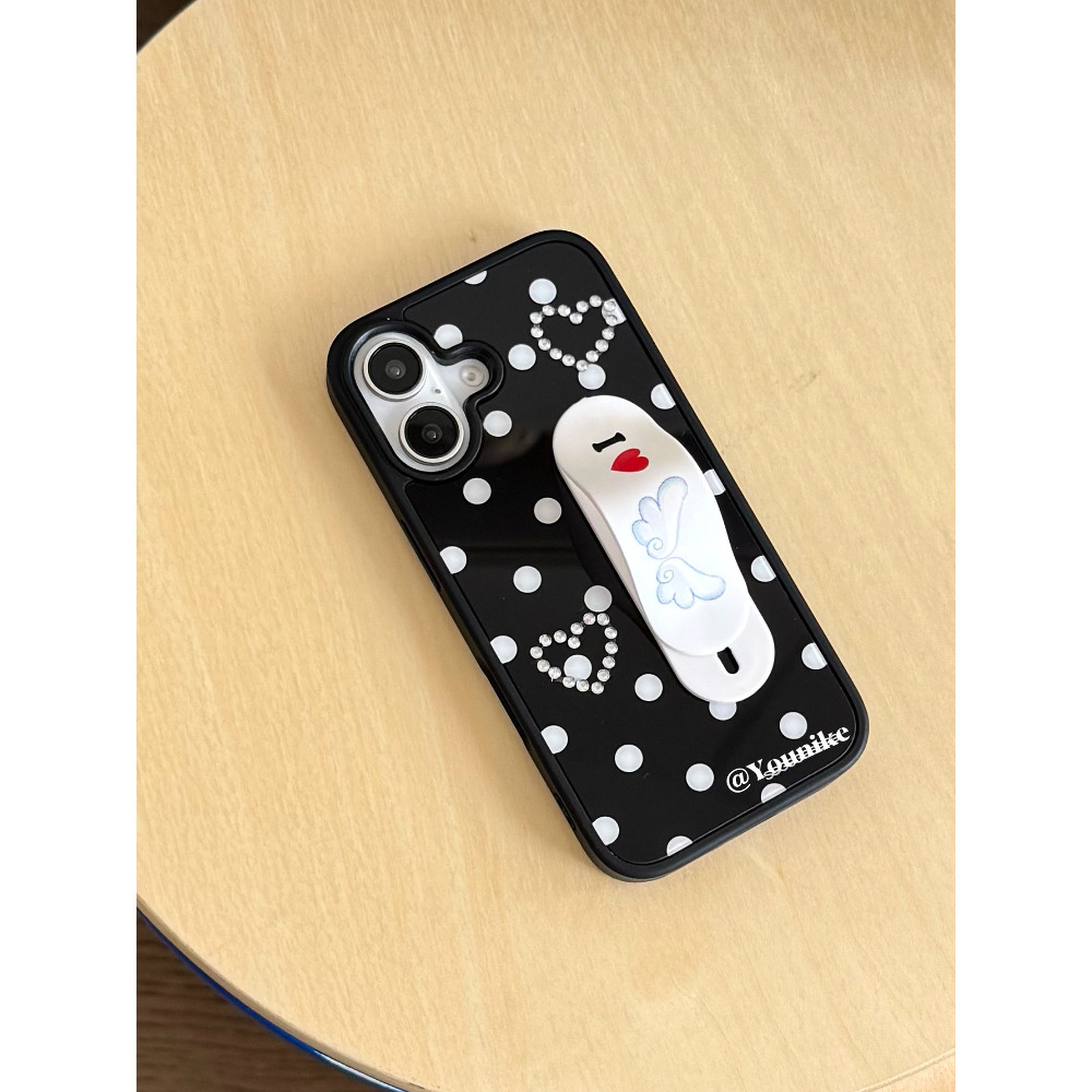 Original ~ ancient Flavour OK Bandage Angel Bracket สไตล์เกาหลี ins สไตล์ y2k Retro Polka Dot เหมาะสําหรับ iphone16pro/15promax Apple 13/14/12 เคสโทรศัพท์ป้องกันกรณี Huawei