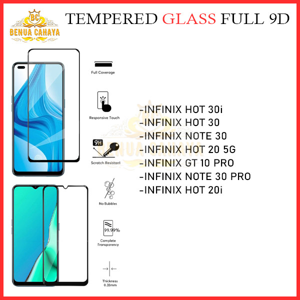 TEMPERED GLASS INFINIX GT 10 PRO NOTE 30 PRO HOT 20S 20 5G HOT 30 30i FULL GLUE FULL COVER 9D -BC