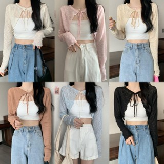 💖Miqi💖เสื้อกันแดด ครอปท็อป สีพื้น ผ้าบางใส่สบาย เสื้อคลุมแขน…