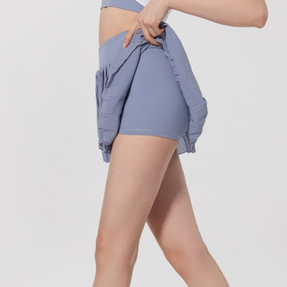 Fly Yoganude กระโปรงสั้นโยคะต้านเชื้อแบคทีเรียจีบปลอมสองชิ้นป้องกันการสัมผัสเรียงรายกระโปรงเทนนิสกอล์ฟ - รูปที่ 4