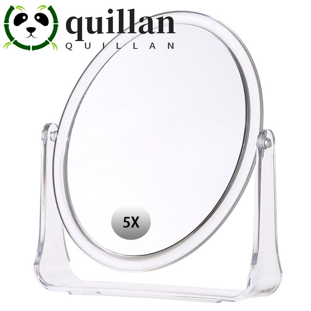 Quillan กระจกขยาย 5 เท่า สองด้าน 360° กระจกเครื่องสําอางเดสก์ท็อปหมุนได้อะคริลิคแบบยืดหยุ่นแบบพกพาพร้อมขาตั้งกระจกแต่งหน้าตั้งโต๊ะแต่งหน้า